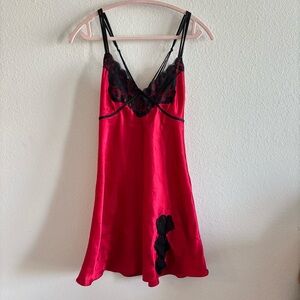 Vintage Premiere Amour Red Satin Silky Lingerie Slip Dress Size S